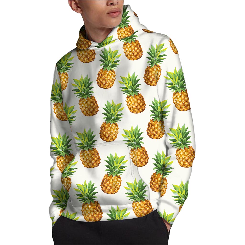 White Pineapple Pattern Print Pullover Hoodie