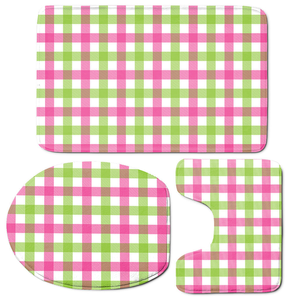 White Pink And Green Buffalo Plaid Print 3 Piece Bath Mat Set