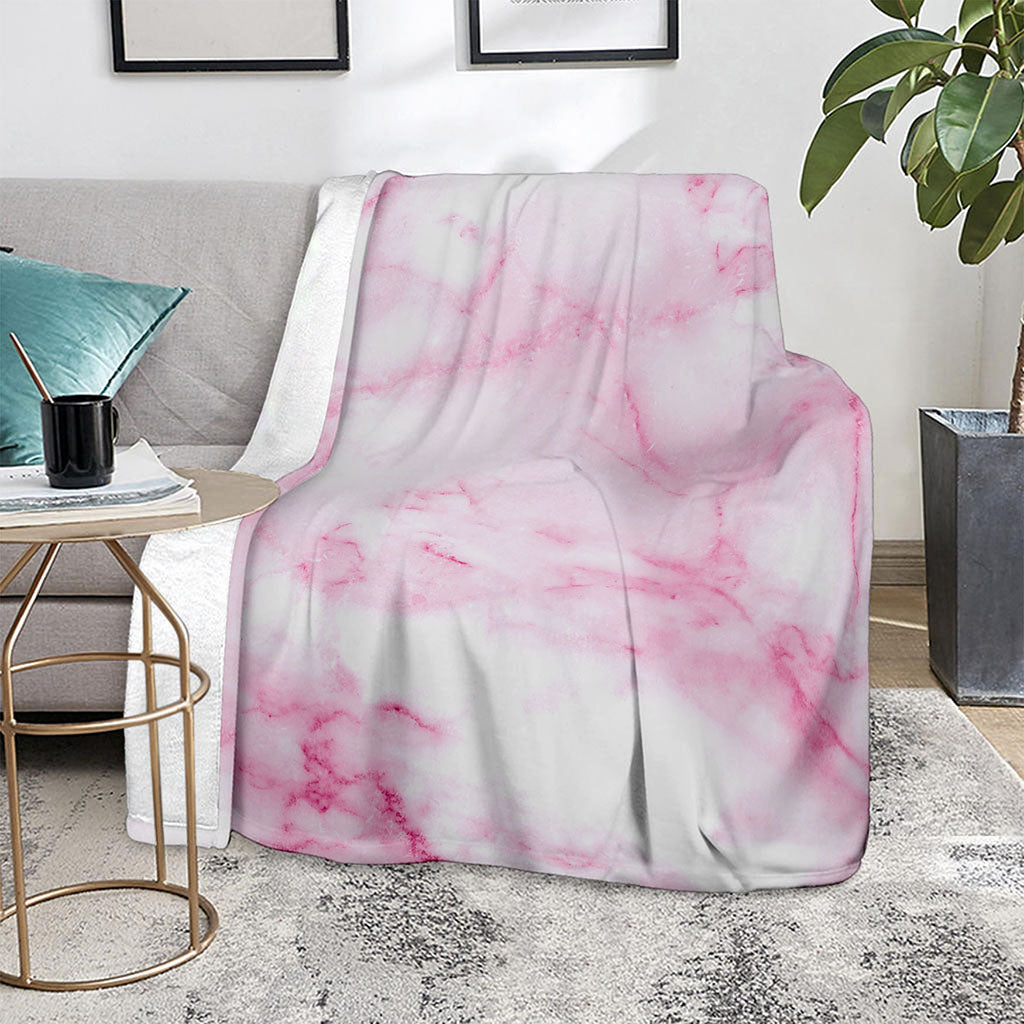 White Pink Marble Print Blanket