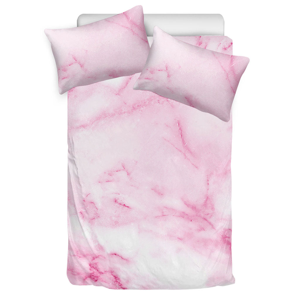 White Pink Marble Print Duvet Cover Bedding Set