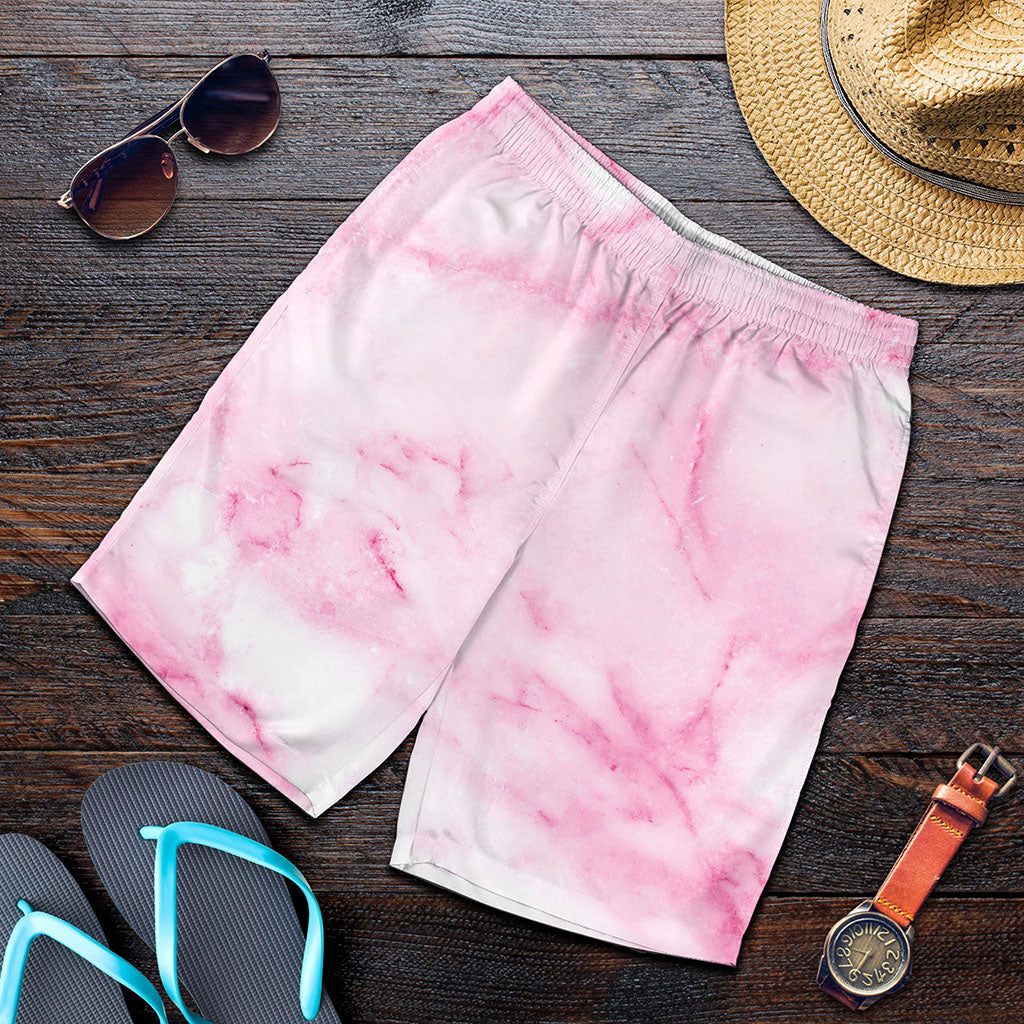 White Pink Marble Print Men's Shorts