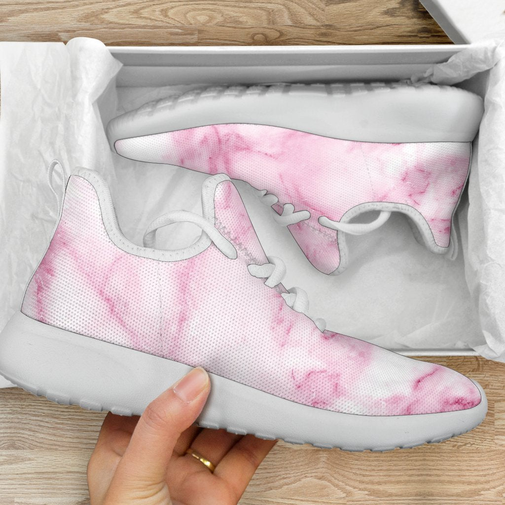 White Pink Marble Print Mesh Knit Shoes GearFrost