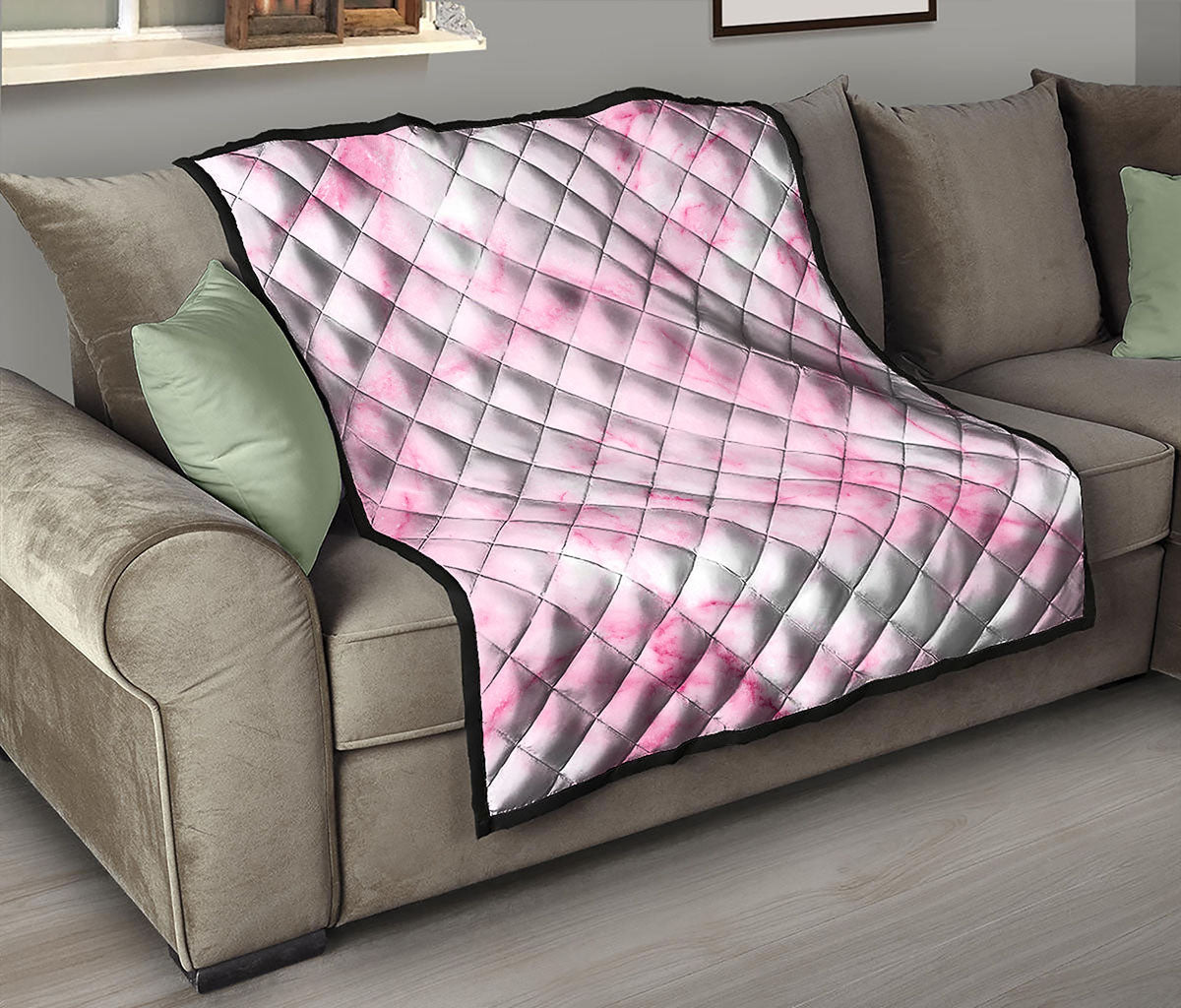 White Pink Marble Print Quilt