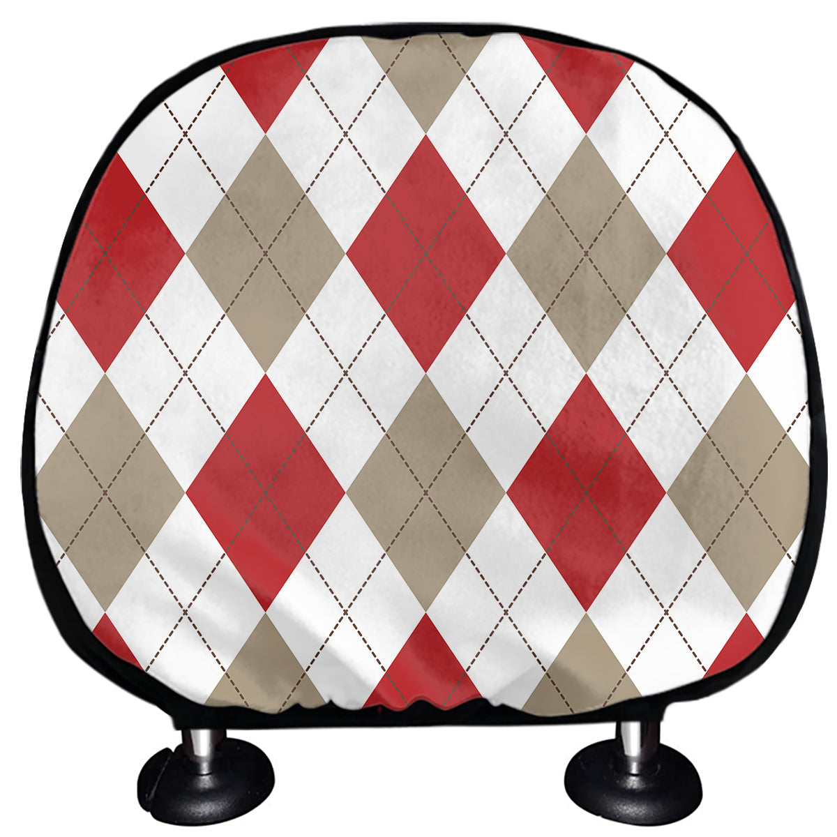 White Red And Beige Argyle Pattern Print Car Headrest Covers