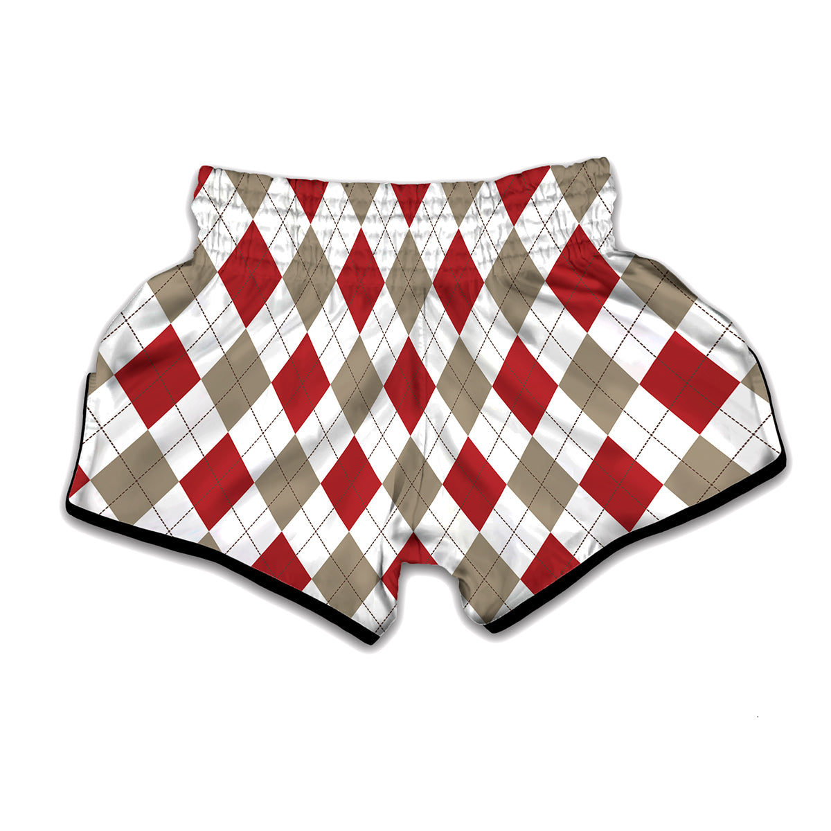 White Red And Beige Argyle Pattern Print Muay Thai Boxing Shorts