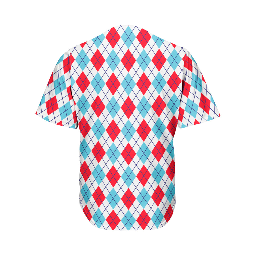 White Red And Blue Argyle Pattern Print Men's Baseball Jersey
