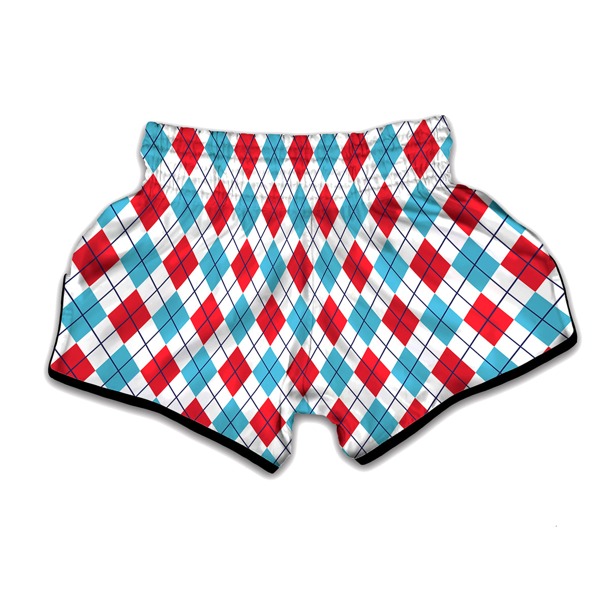 White Red And Blue Argyle Pattern Print Muay Thai Boxing Shorts