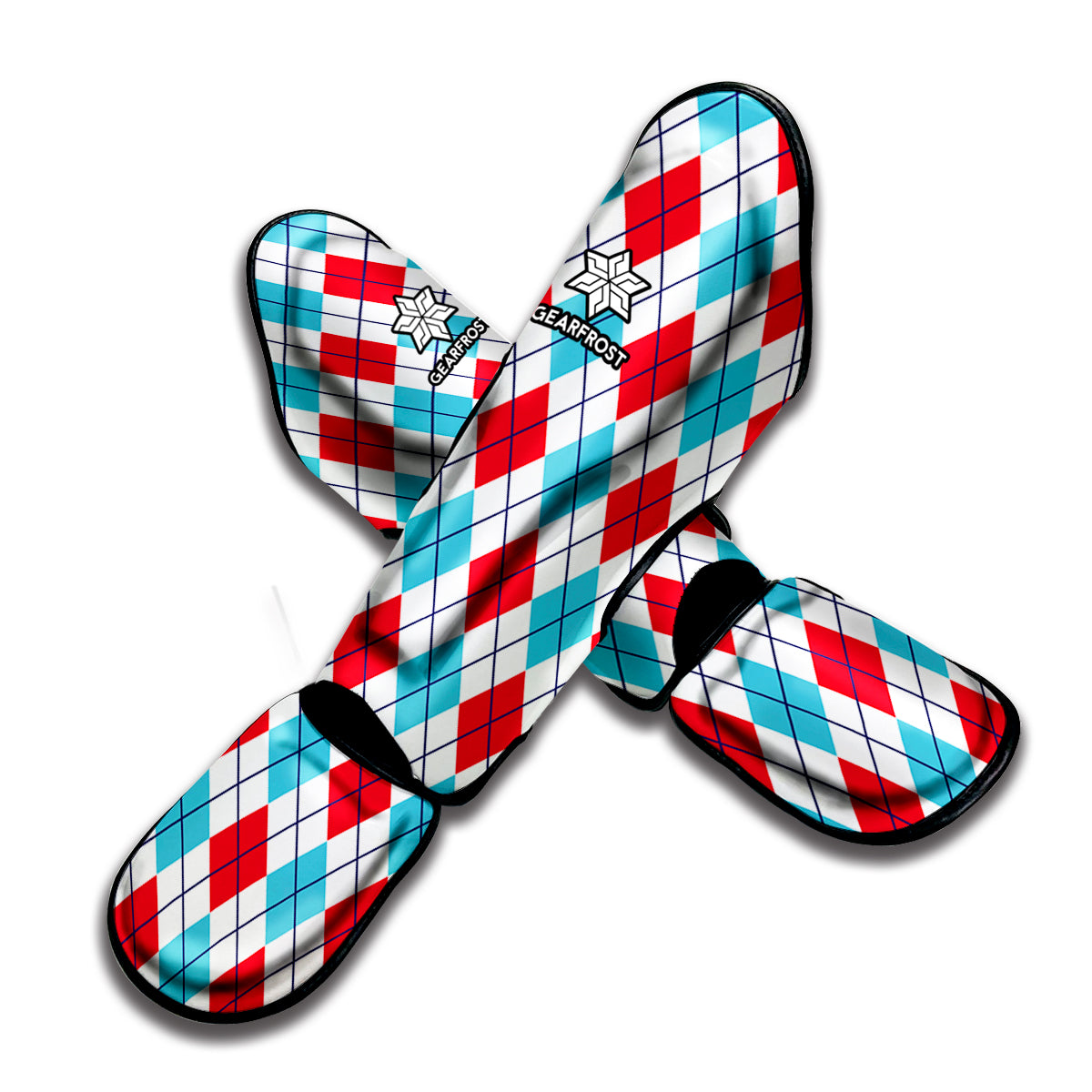 White Red And Blue Argyle Pattern Print Muay Thai Shin Guard