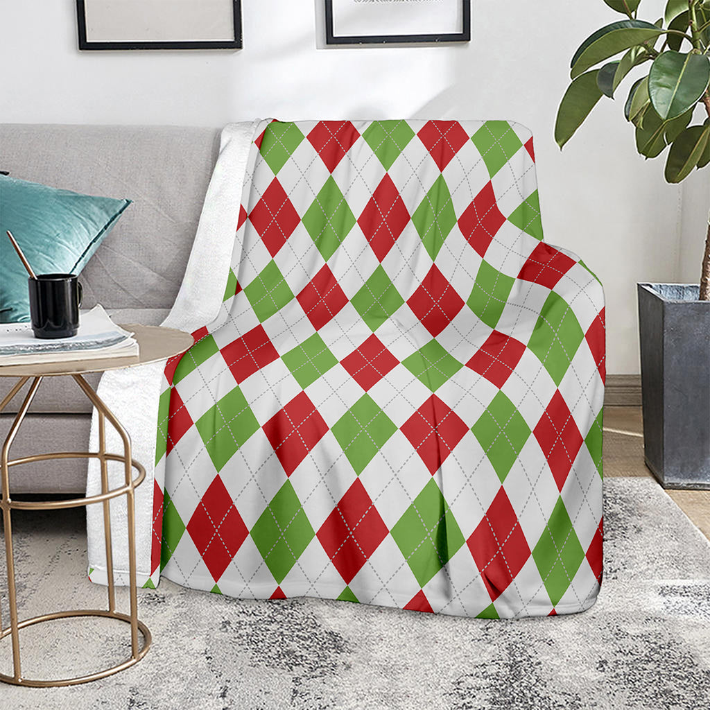 White Red And Green Argyle Pattern Print Blanket