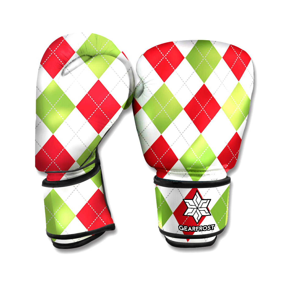 White Red And Green Argyle Pattern Print Boxing Gloves