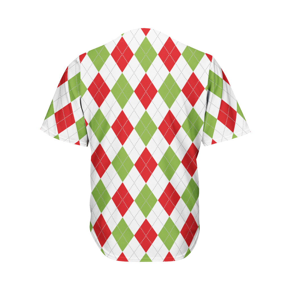 White Red And Green Argyle Pattern Print Men's Baseball Jersey
