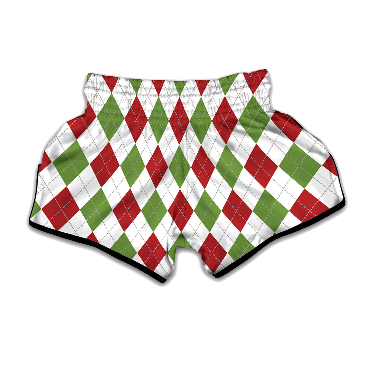 White Red And Green Argyle Pattern Print Muay Thai Boxing Shorts