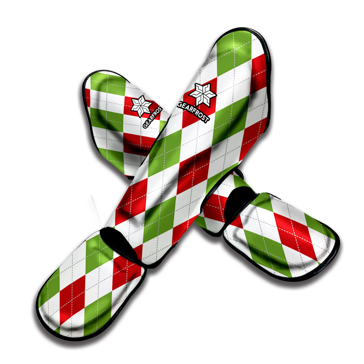 White Red And Green Argyle Pattern Print Muay Thai Shin Guard