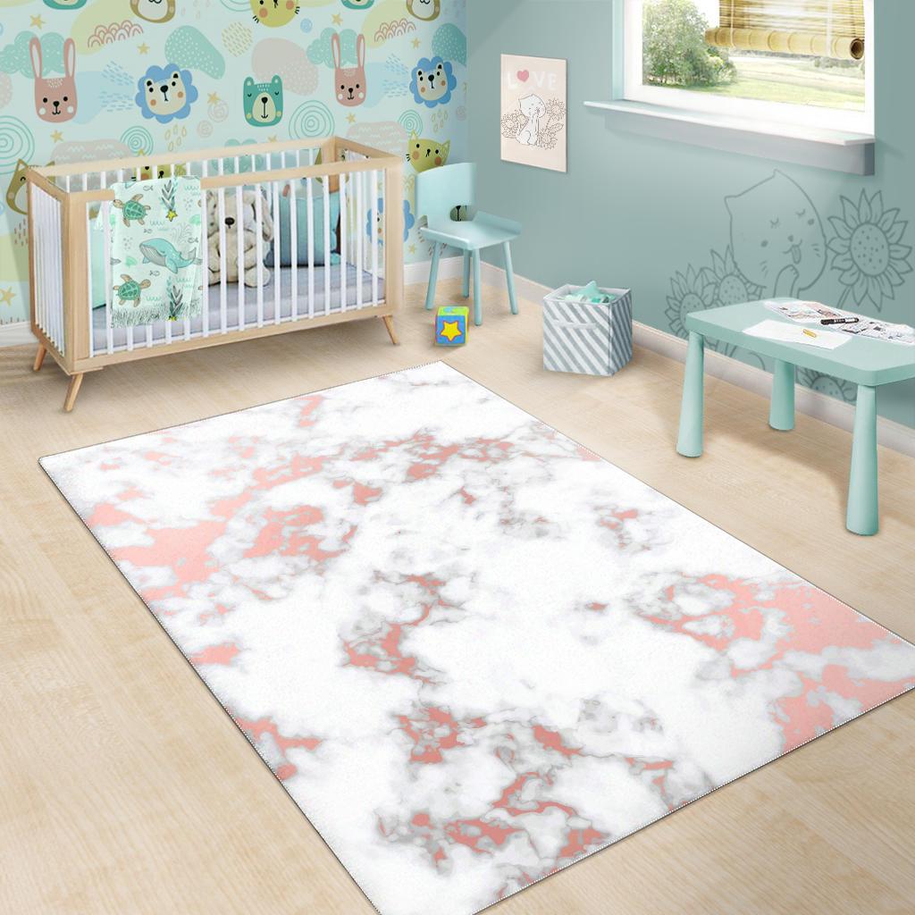 White Rose Gold Marble Print Area Rug GearFrost