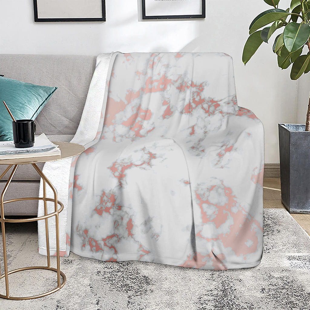 White Rose Gold Marble Print Blanket