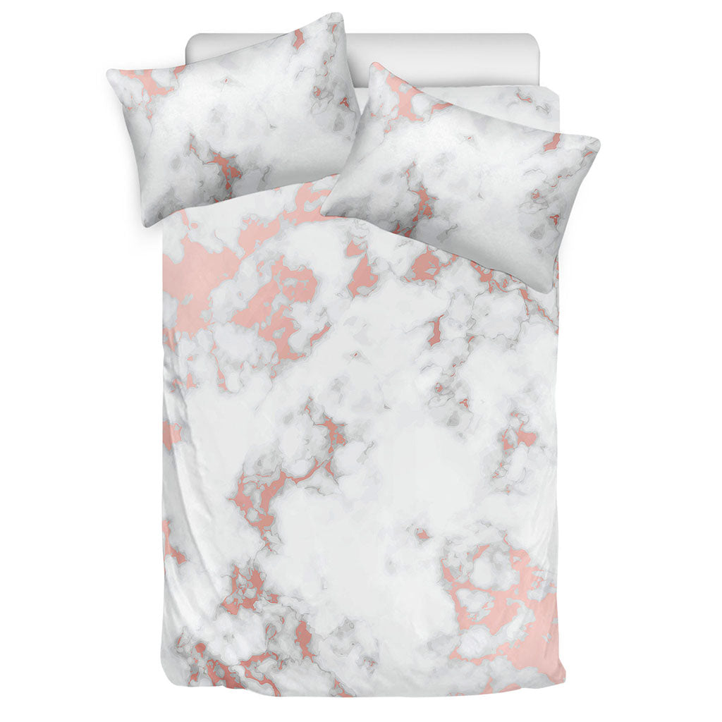 White Rose Gold Marble Print Duvet Cover Bedding Set