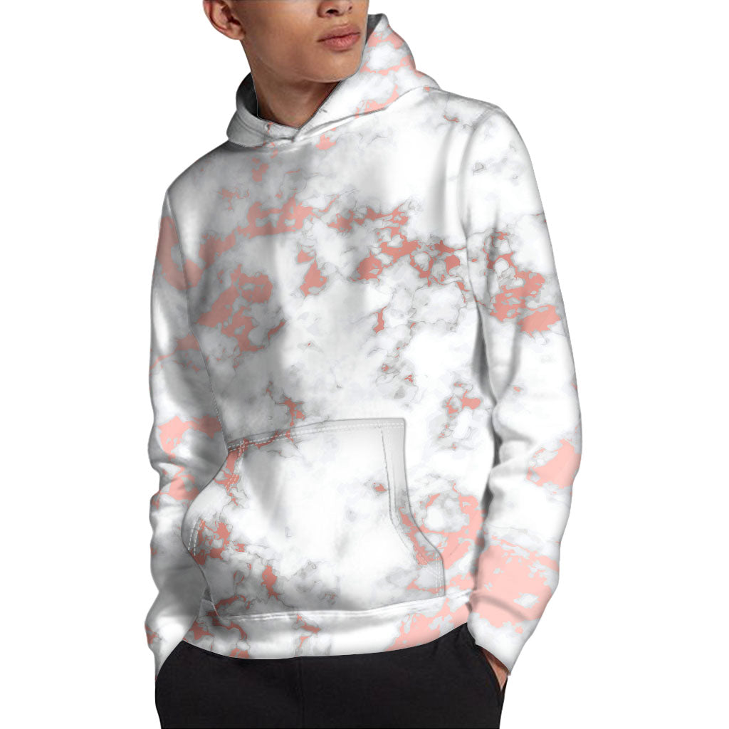 White Rose Gold Marble Print Pullover Hoodie