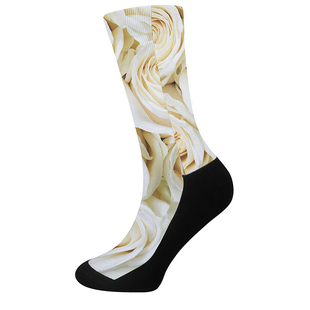 White Rose Print Crew Socks