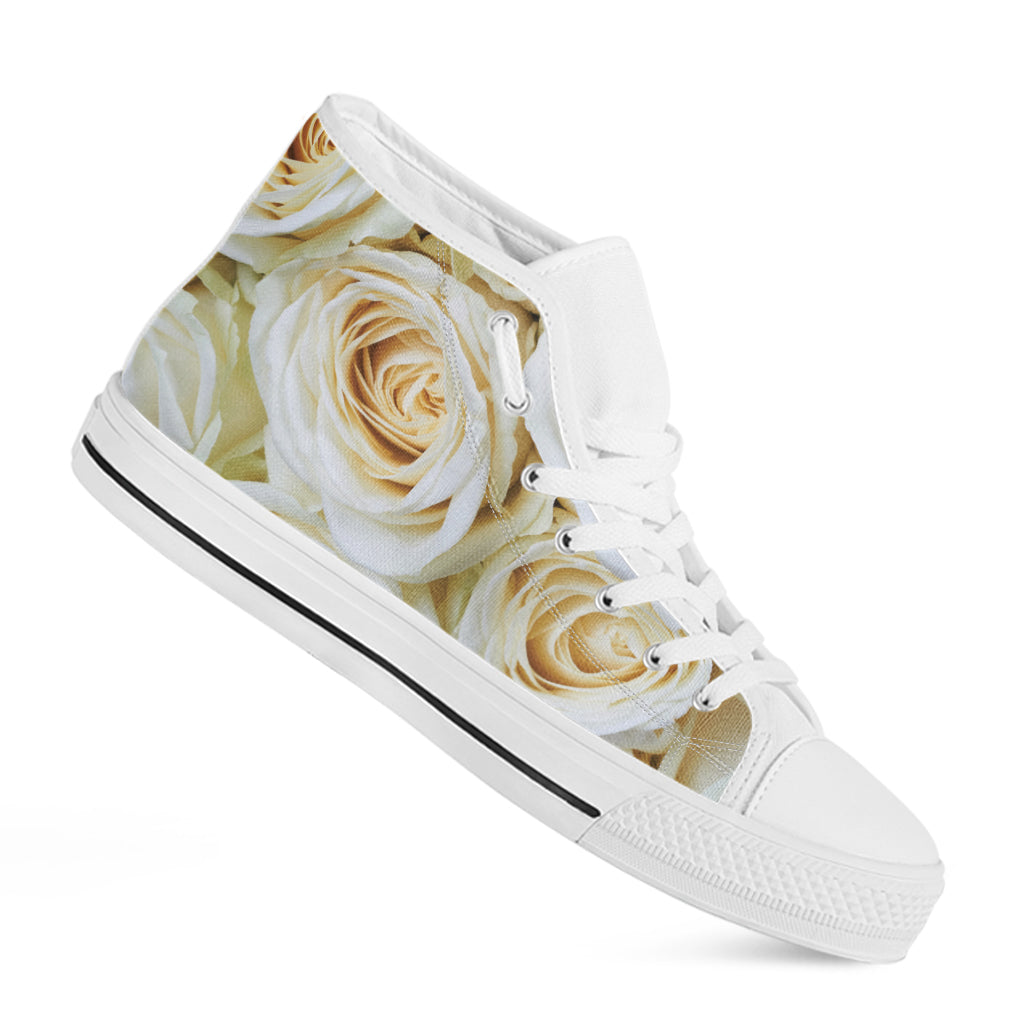 White Rose Print White High Top Shoes