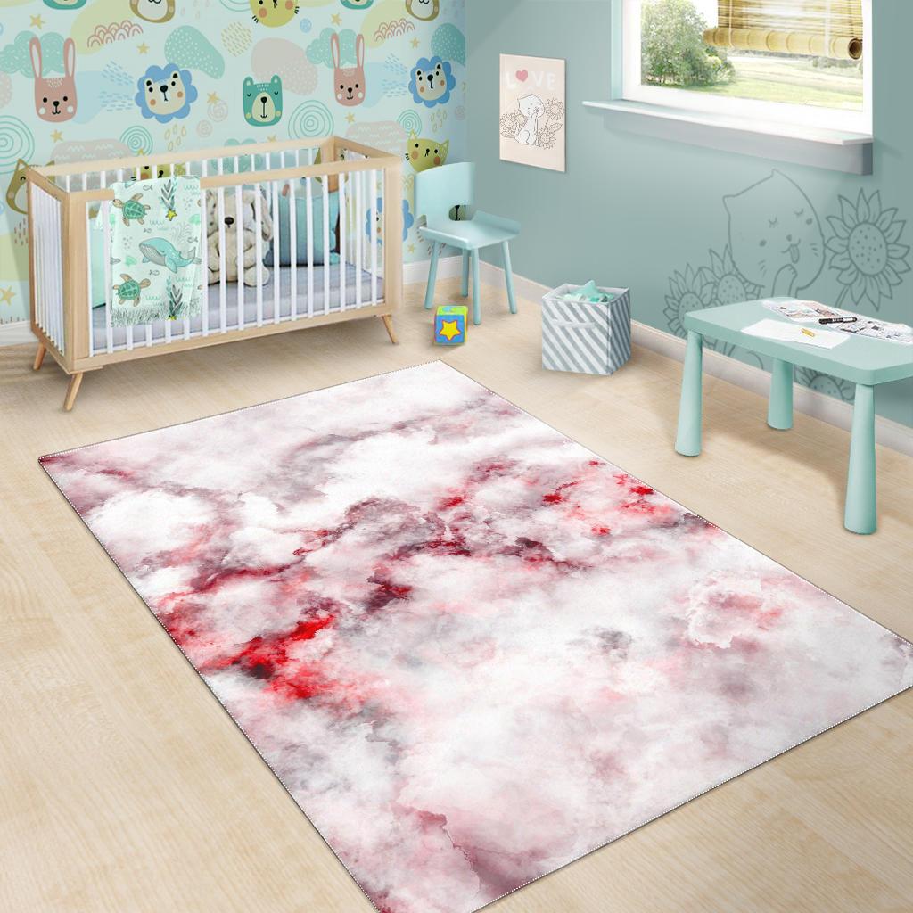 White Ruby Marble Print Area Rug GearFrost