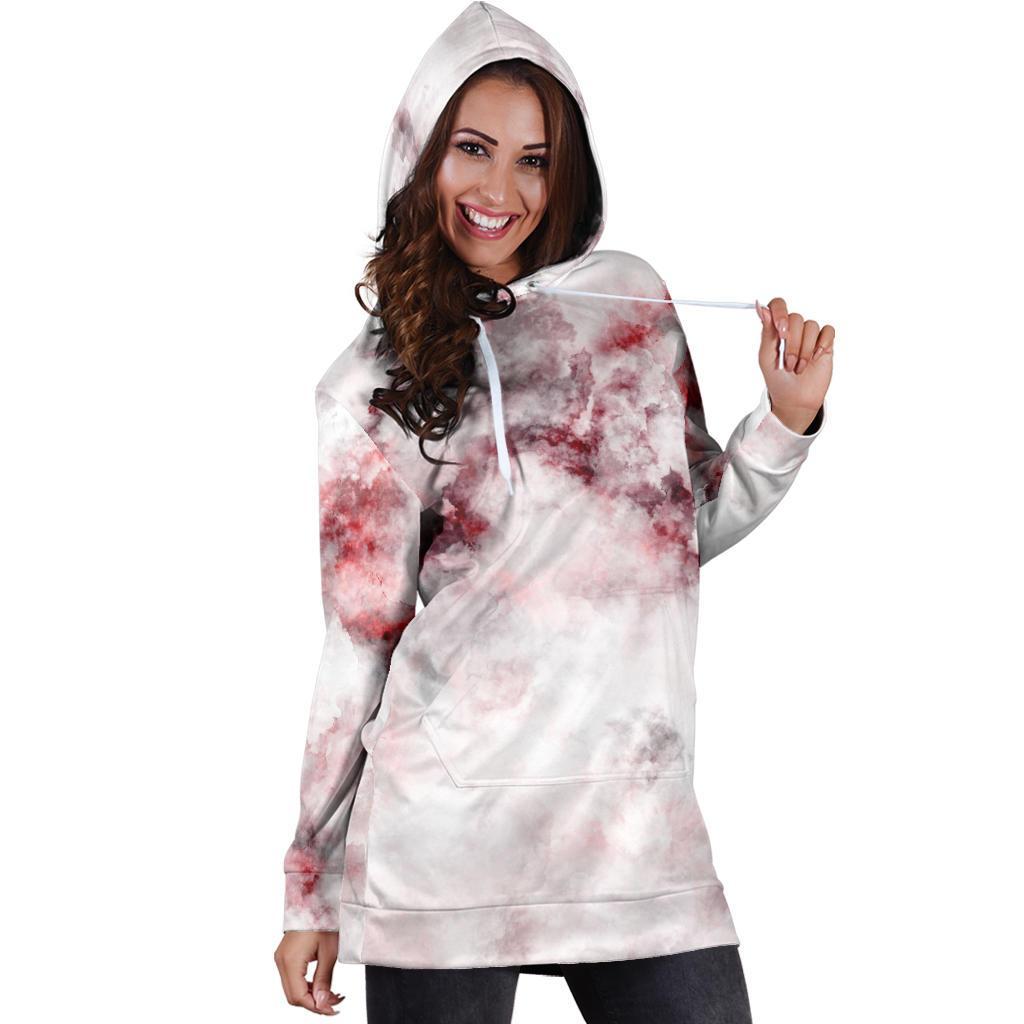 White Ruby Marble Print Hoodie Dress GearFrost