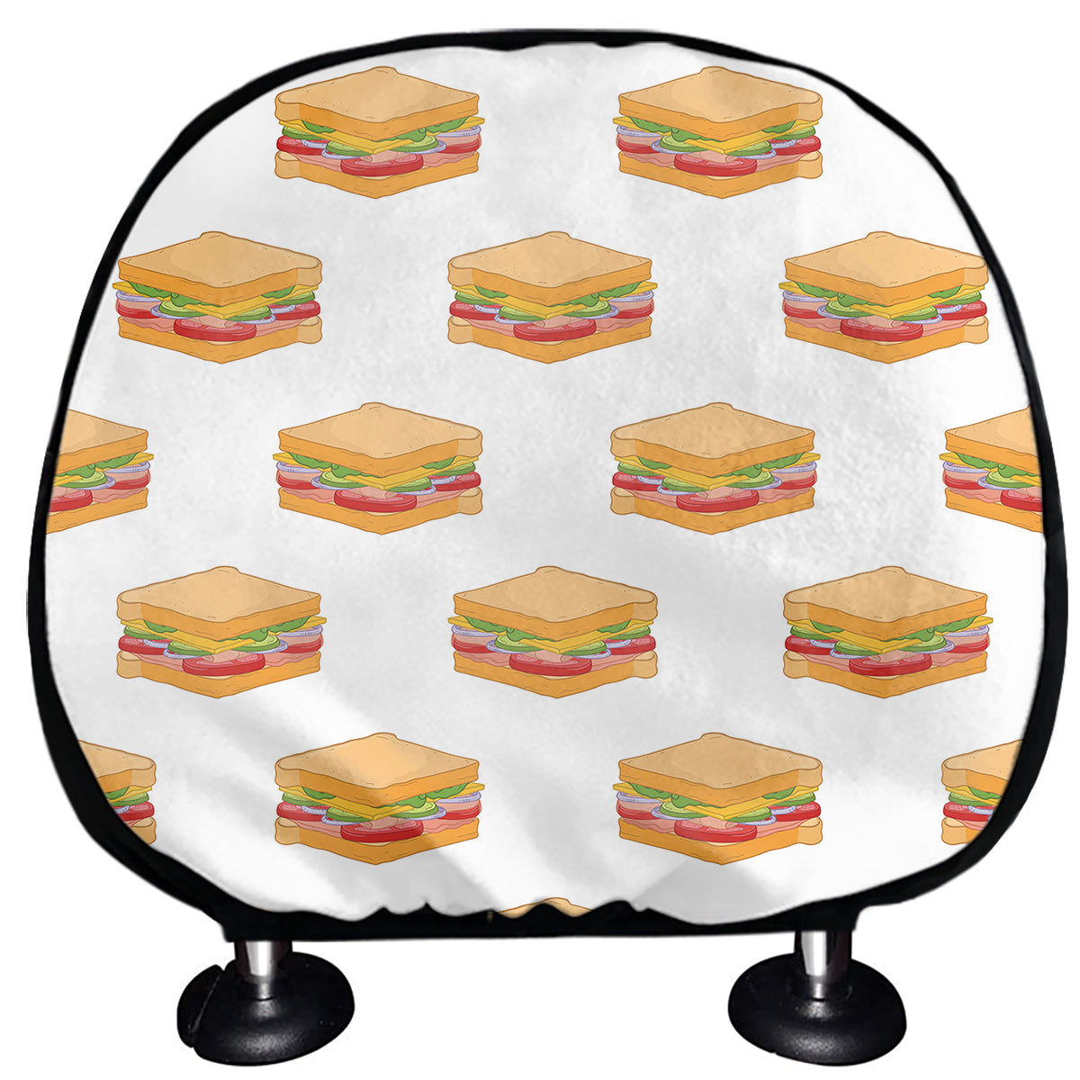 White Sandwiches Pattern Print Car Headrest Covers