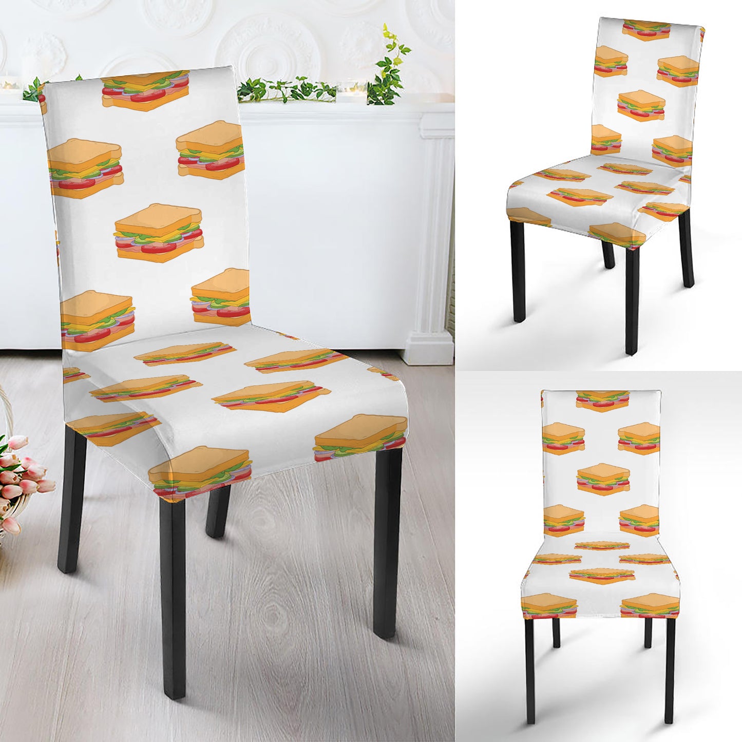 White Sandwiches Pattern Print Dining Chair Slipcover