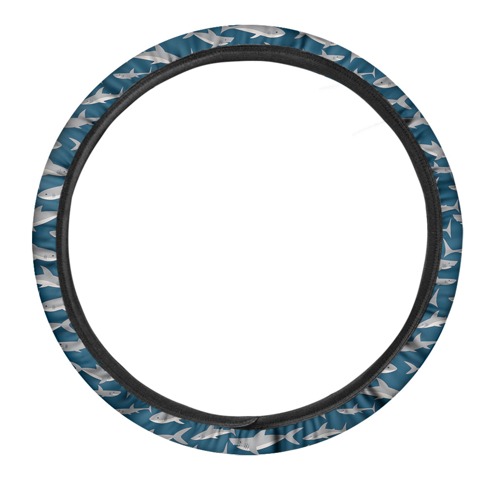 White Shark Pattern Print Car Steering Wheel Cover