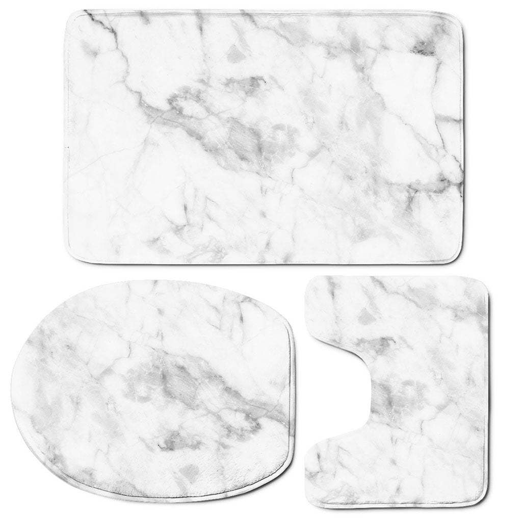 White Smoke Marble Print 3 Piece Bath Mat Set