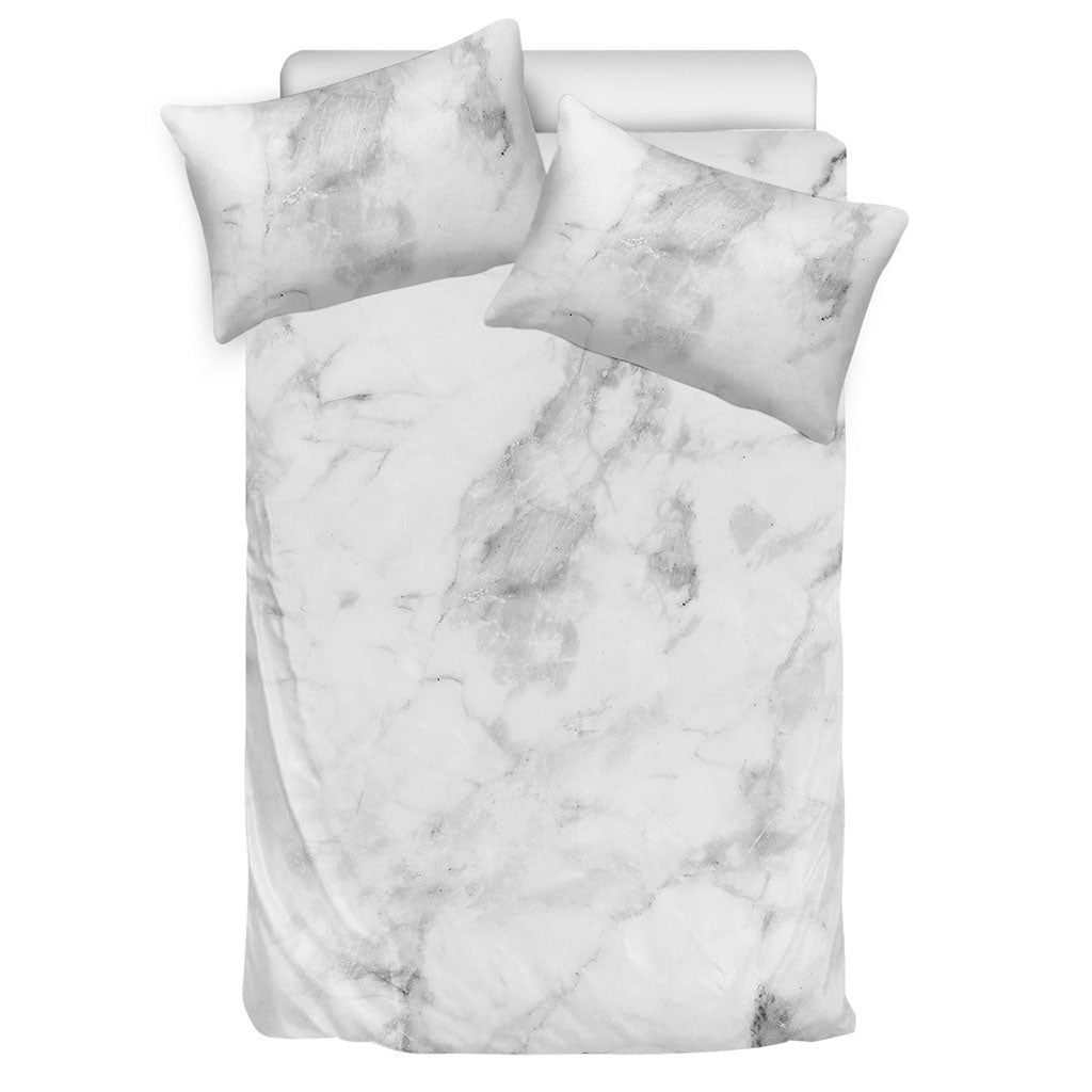 White Smoke Marble Print Duvet Cover Bedding Set