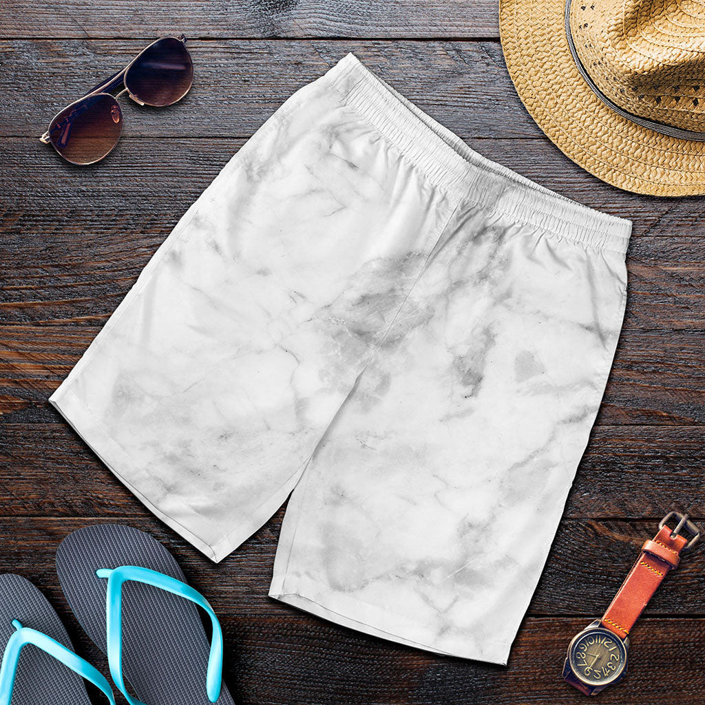 White Smoke Marble Print Men's Shorts