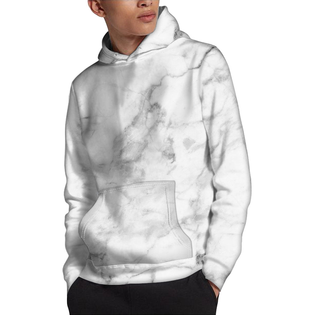 White Smoke Marble Print Pullover Hoodie