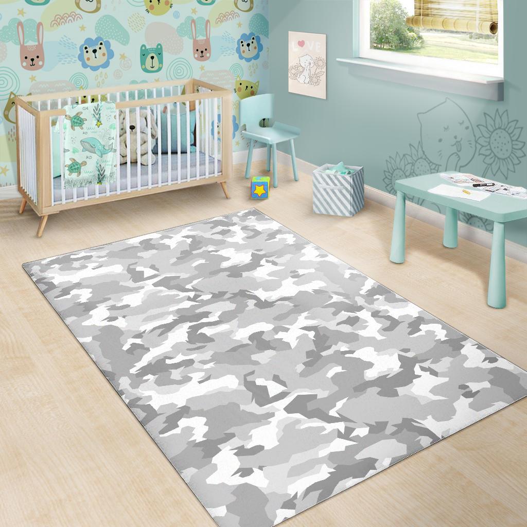 White Snow Camouflage Print Area Rug GearFrost