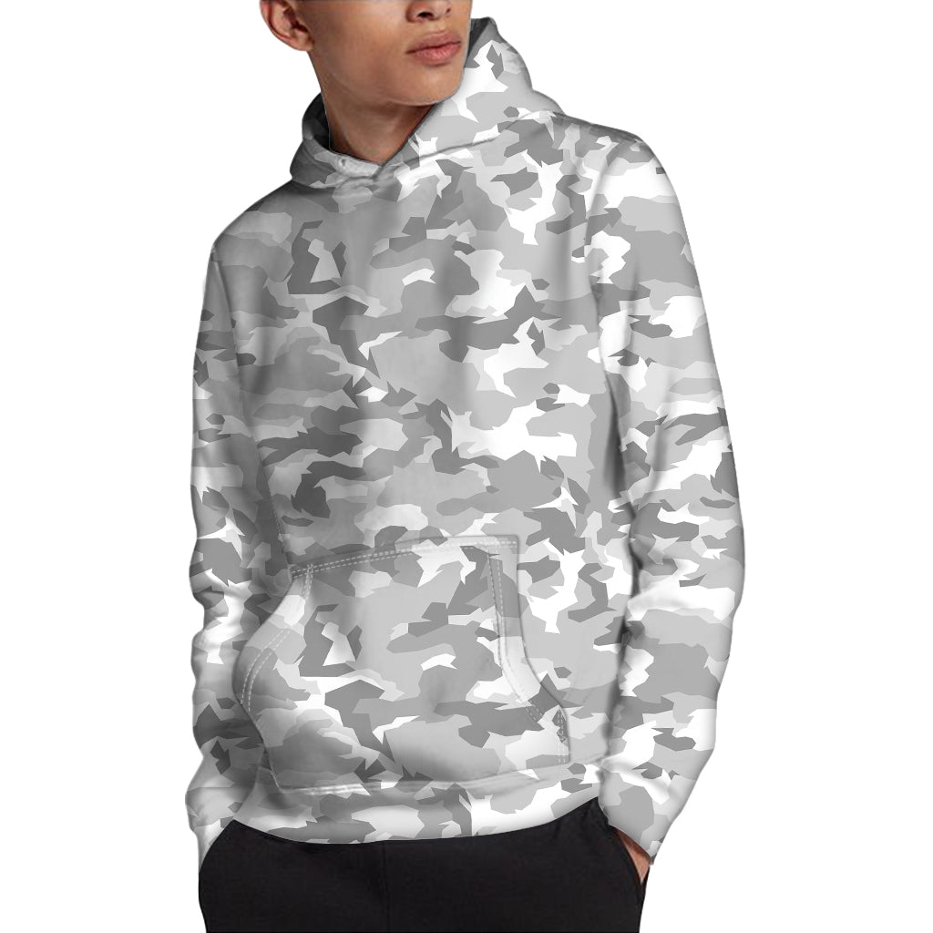 White Snow Camouflage Print Pullover Hoodie
