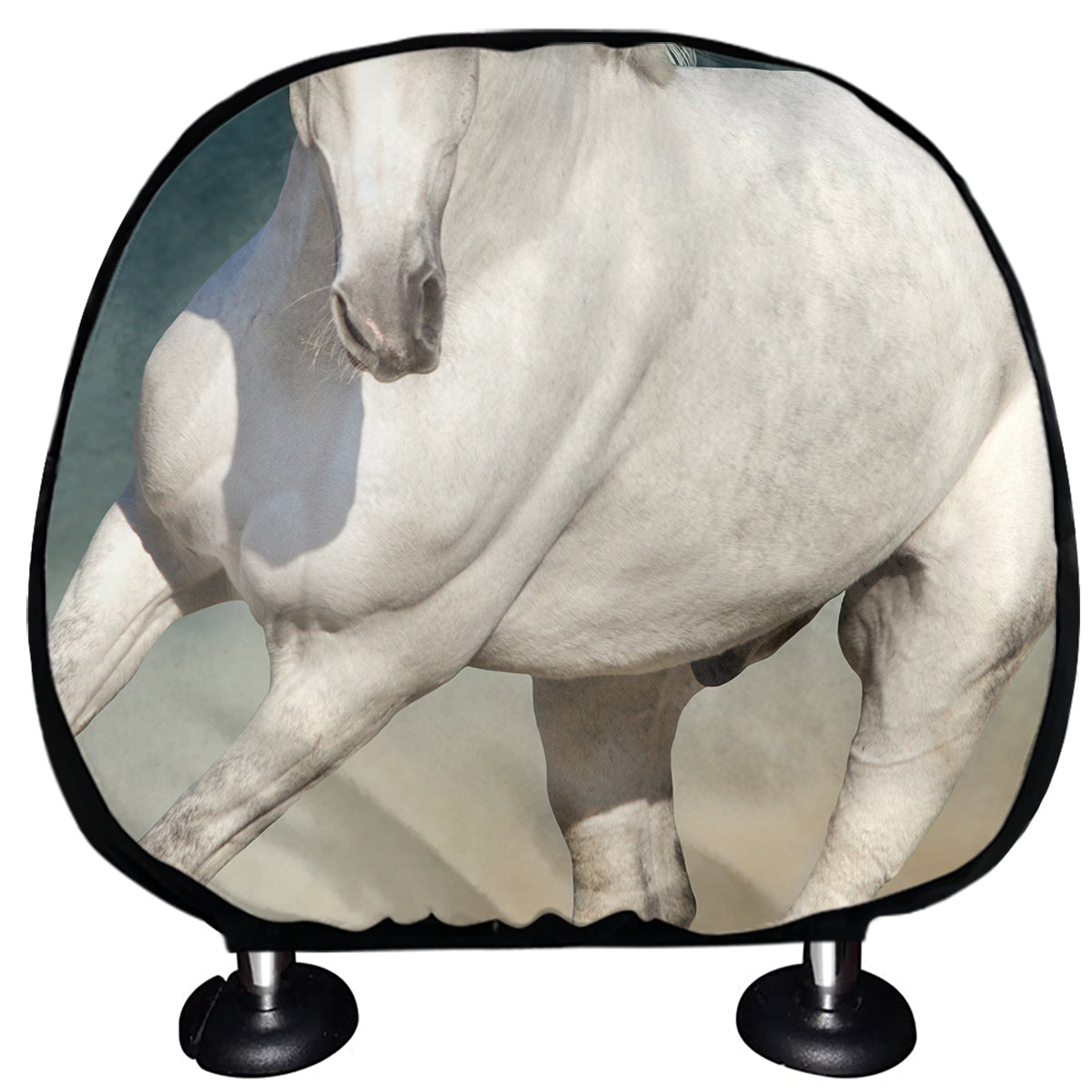 White Stallion Horse Print Car Headrest Covers
