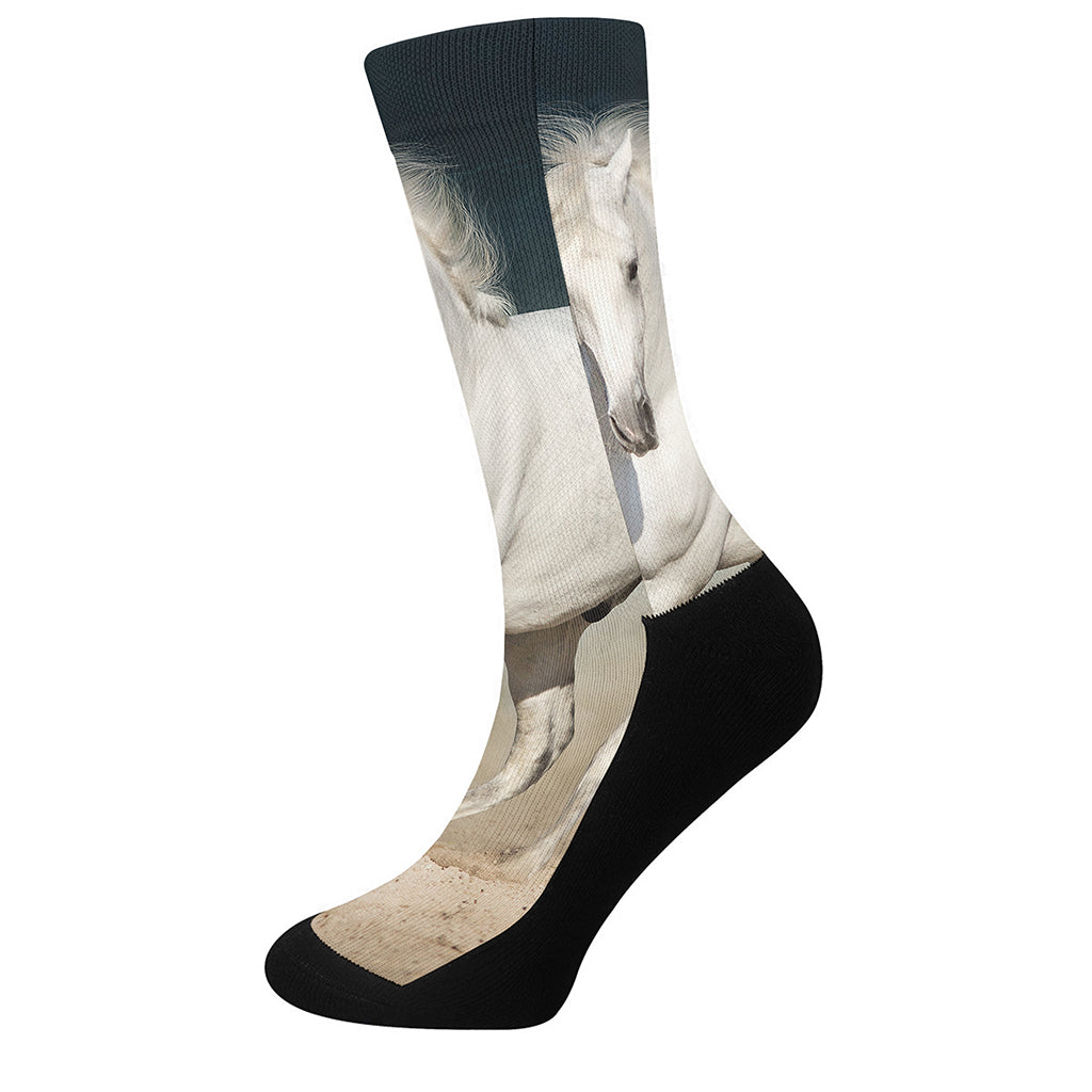 White Stallion Horse Print Crew Socks