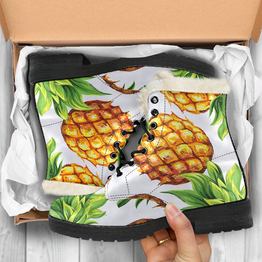 White Summer Pineapple Pattern Print Comfy Boots GearFrost