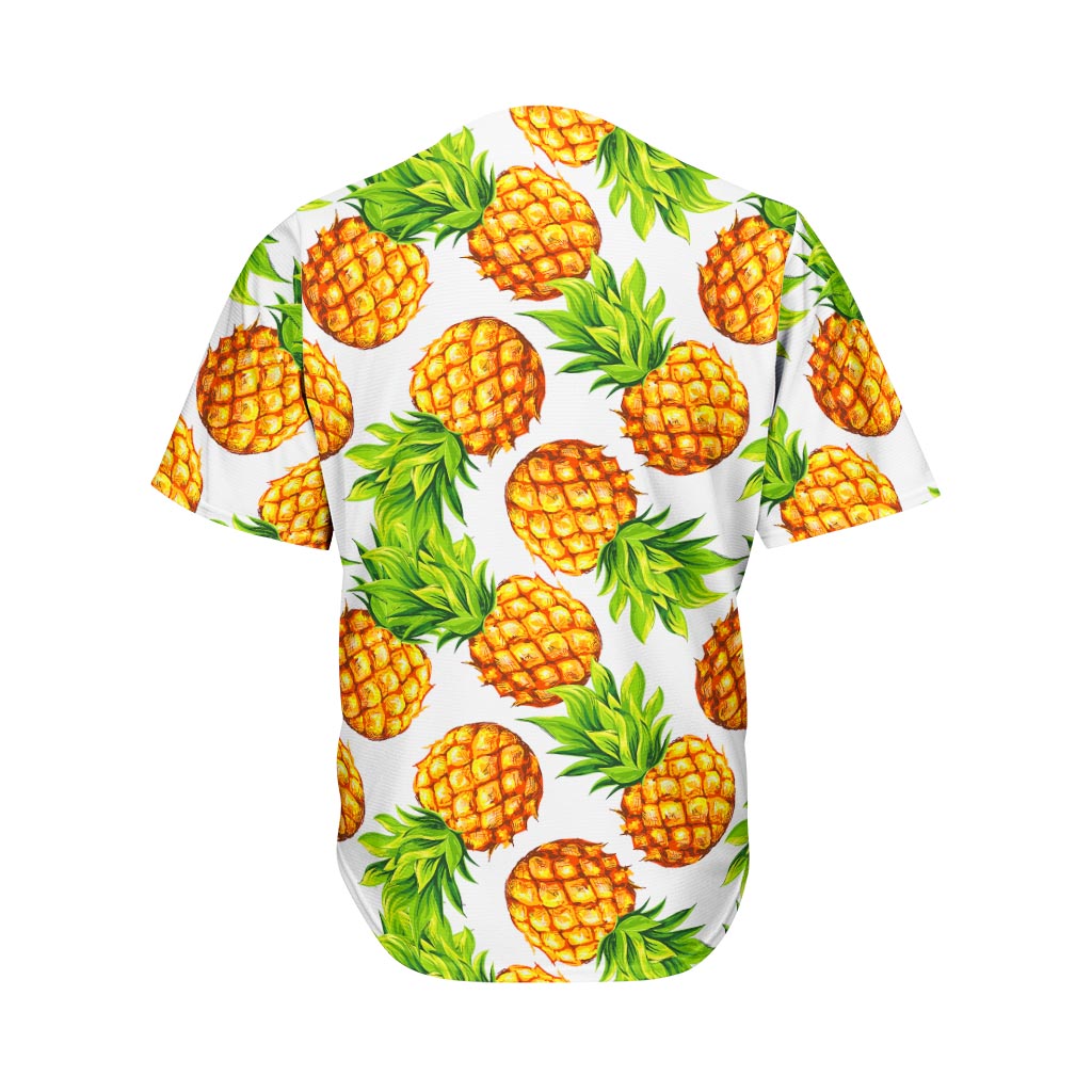 White Summer Pineapple Pattern Print Men's Baseball Jersey