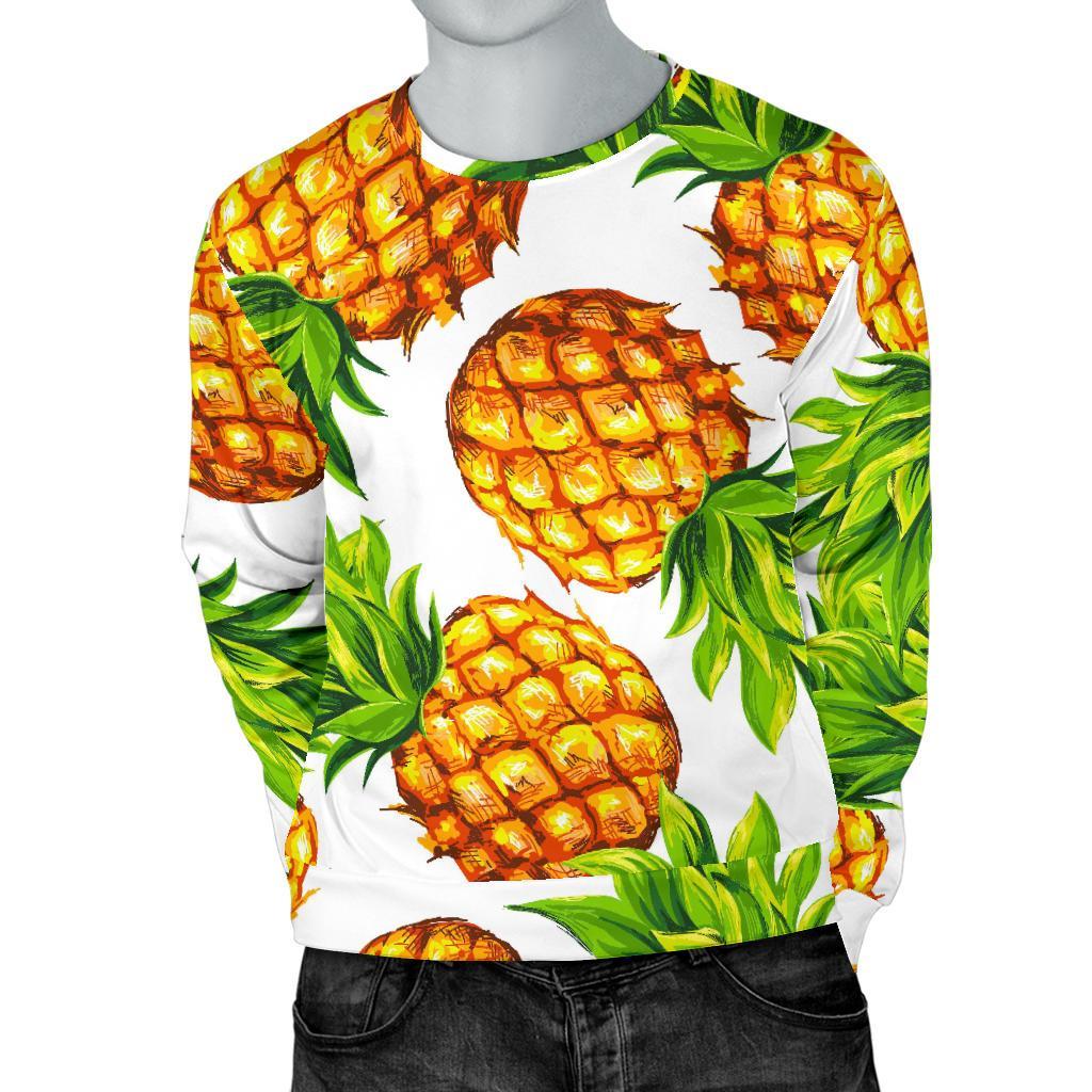 White Summer Pineapple Pattern Print Men's Crewneck Sweatshirt GearFrost