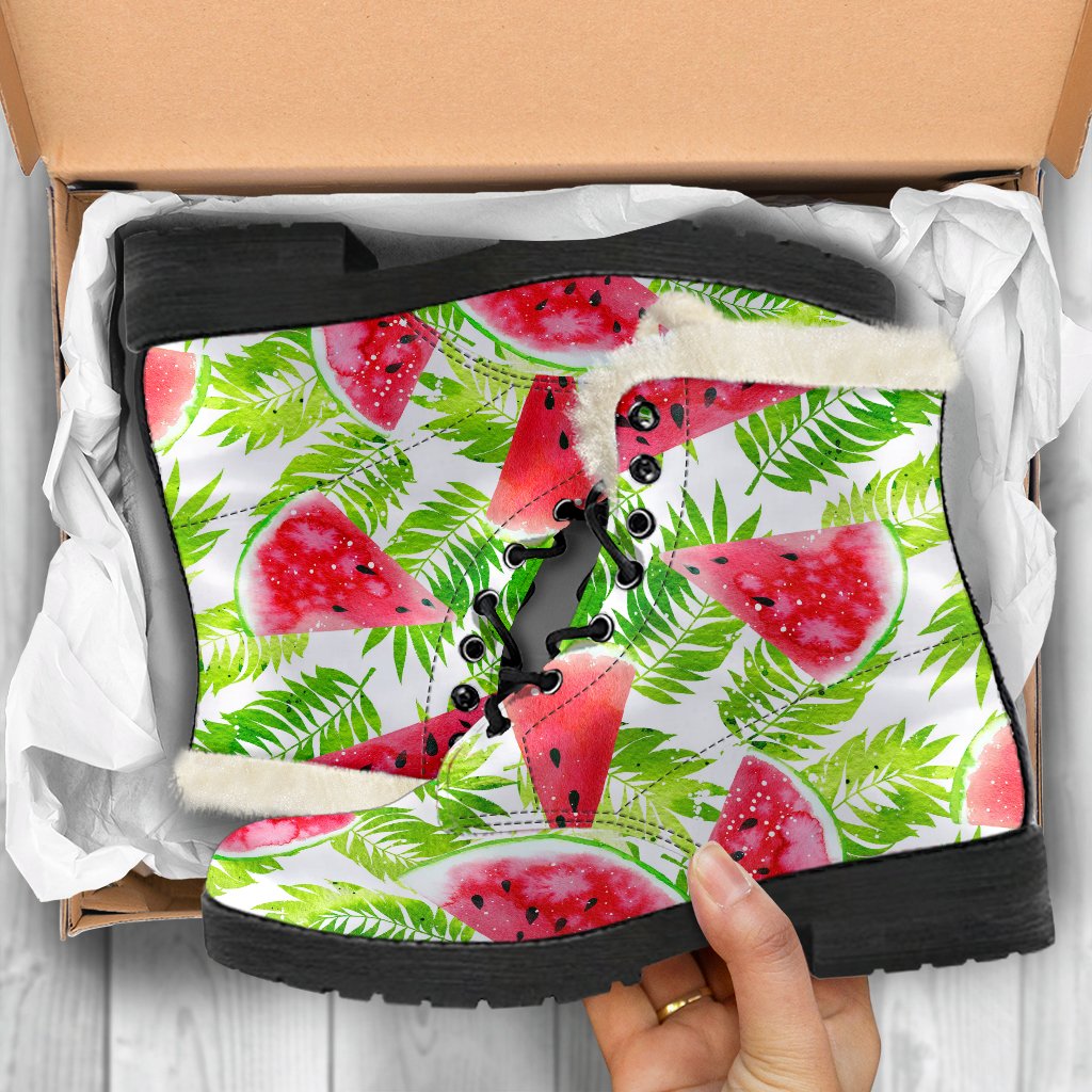 White Summer Watermelon Pattern Print Comfy Boots GearFrost