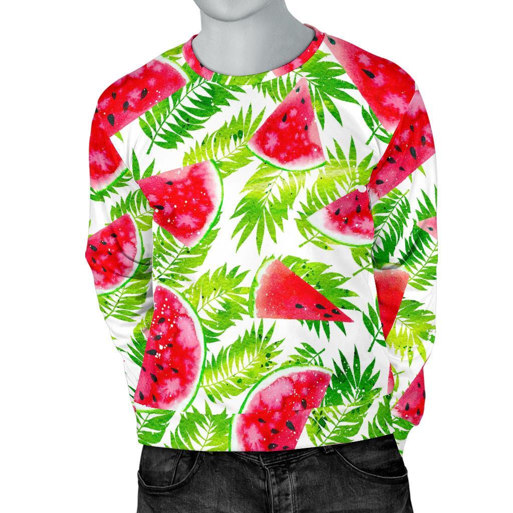 White Summer Watermelon Pattern Print Men's Crewneck Sweatshirt GearFrost