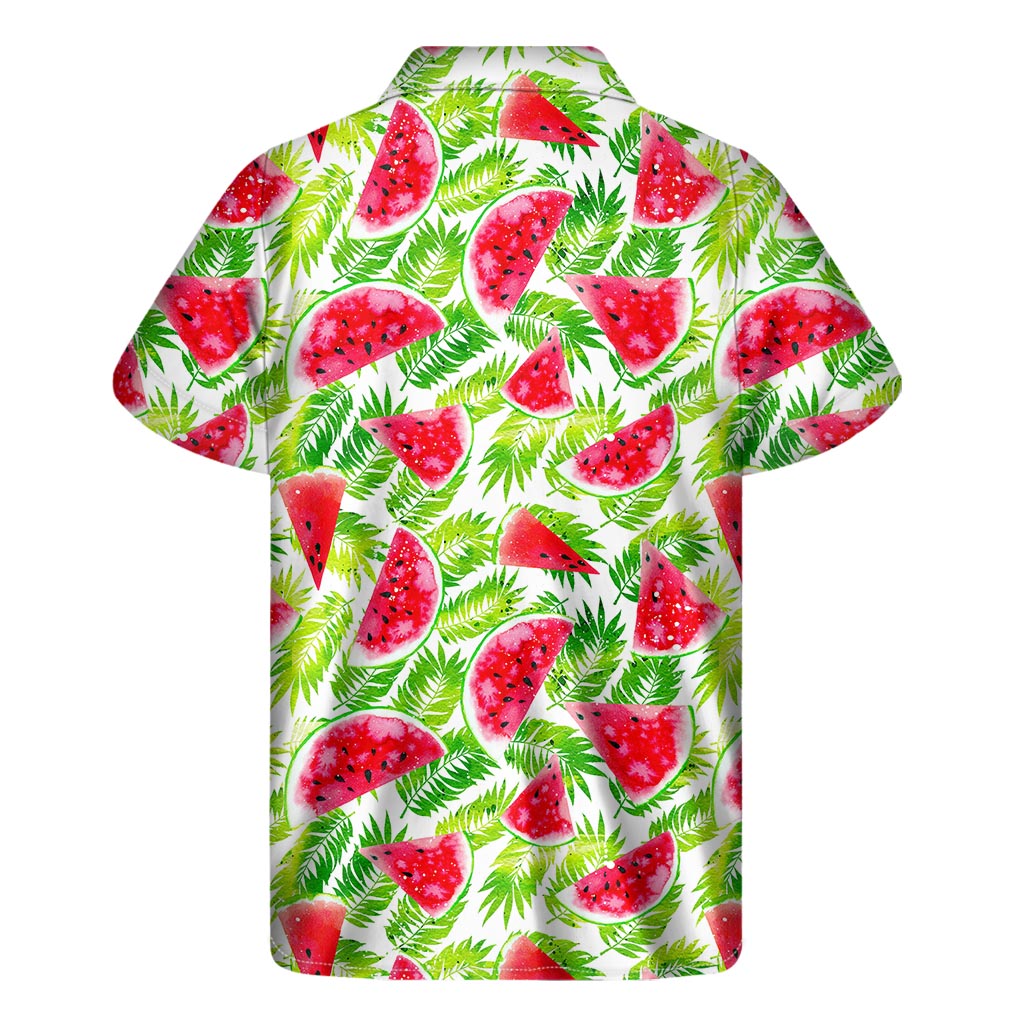 White Summer Watermelon Pattern Print Men's Short Sleeve Shirt
