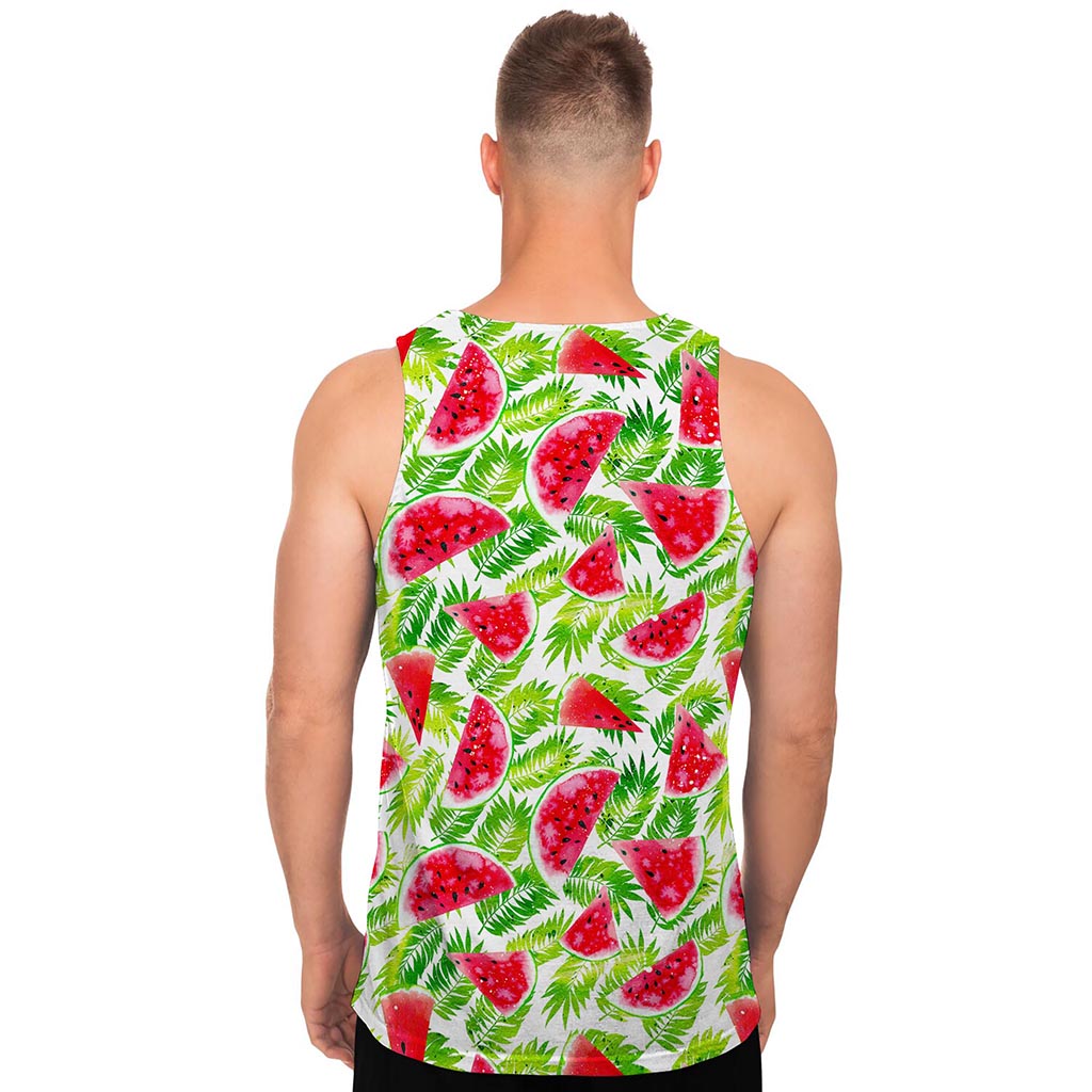 White Summer Watermelon Pattern Print Men's Tank Top