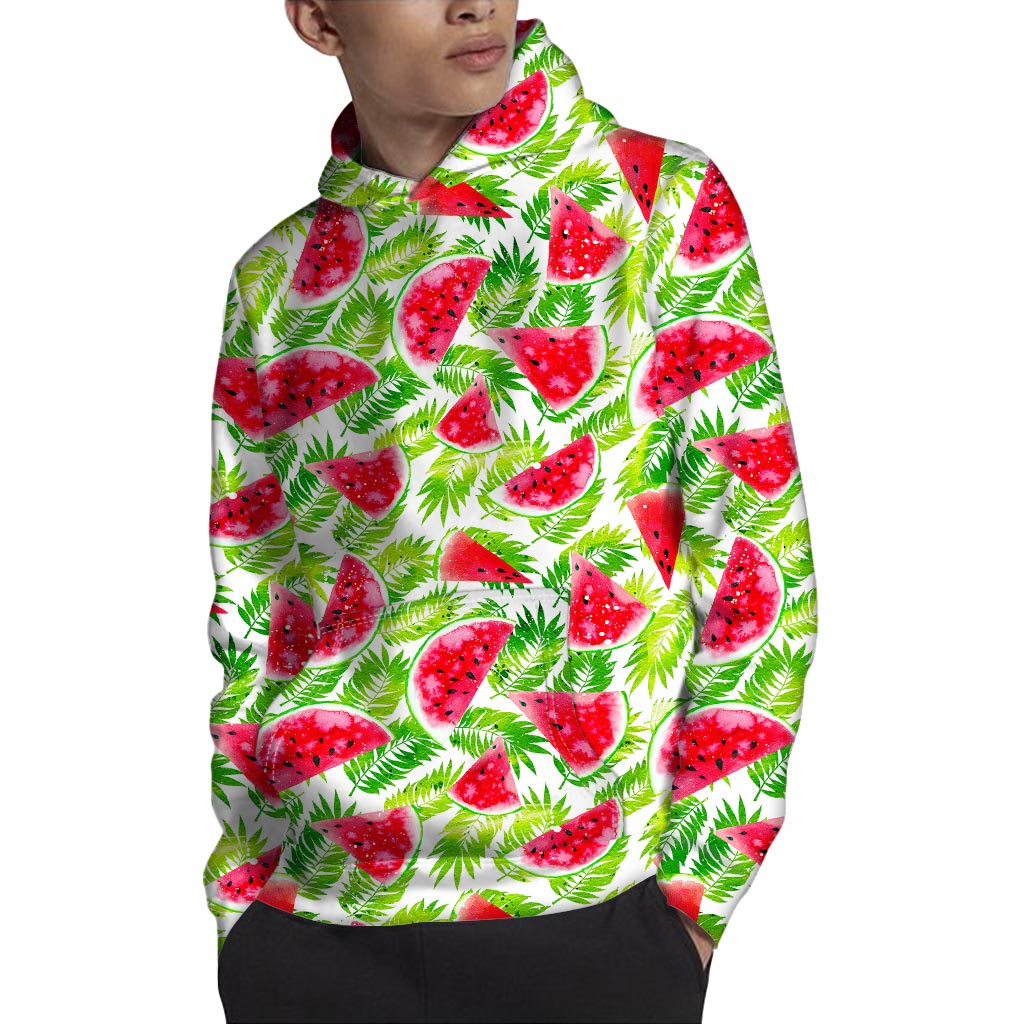 White Summer Watermelon Pattern Print Pullover Hoodie