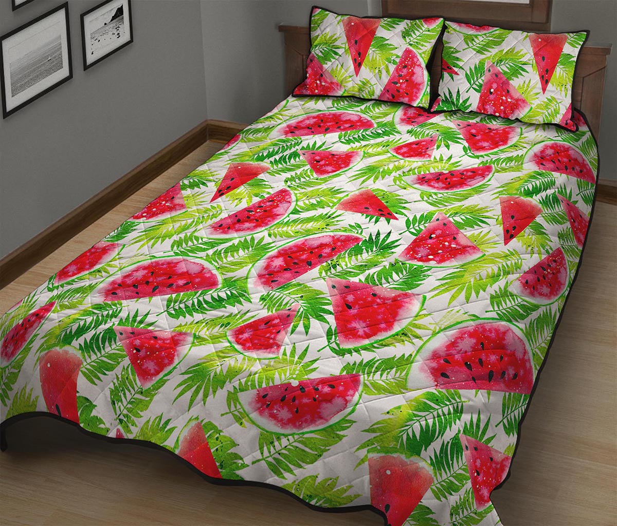 White Summer Watermelon Pattern Print Quilt Bed Set