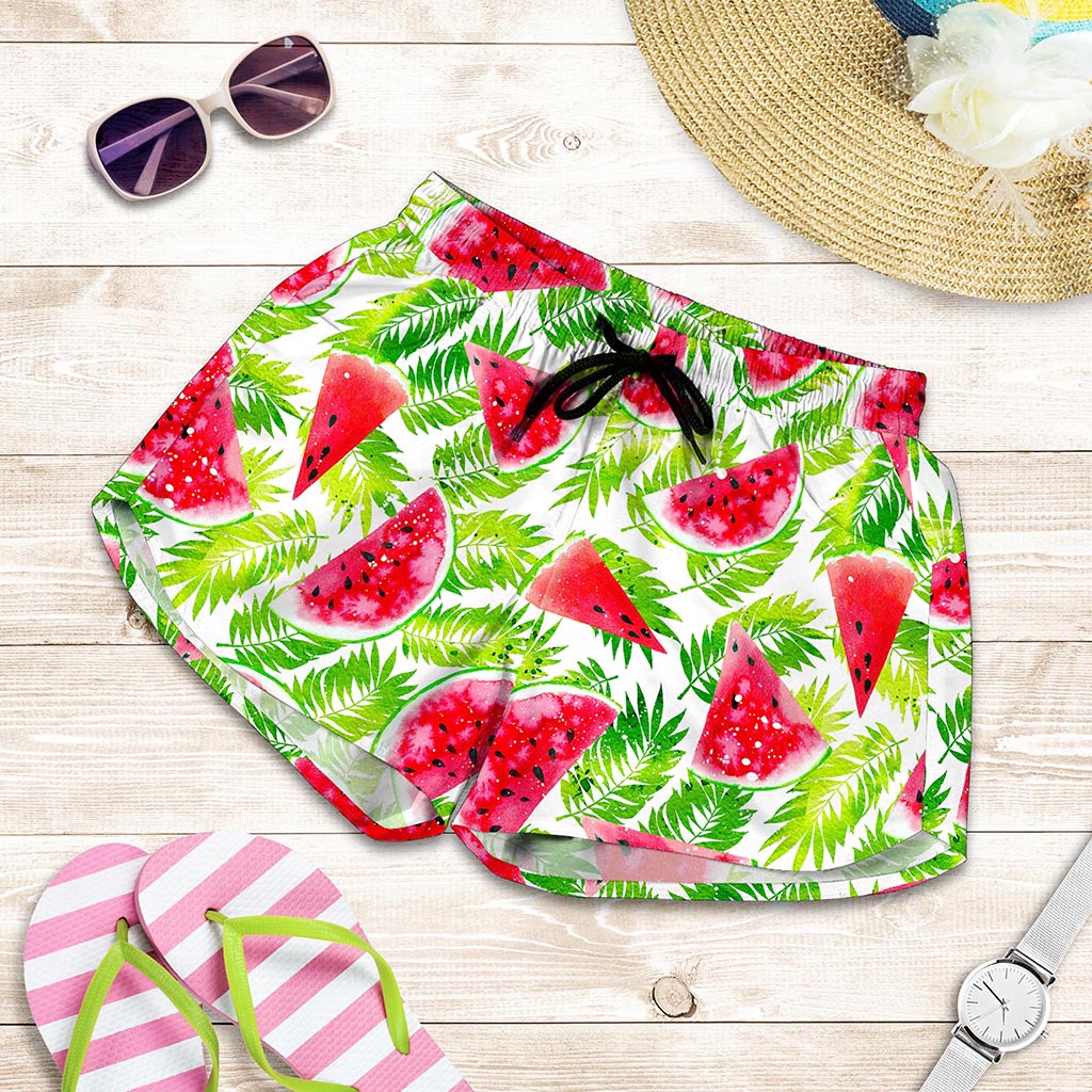 White Summer Watermelon Pattern Print Women's Shorts