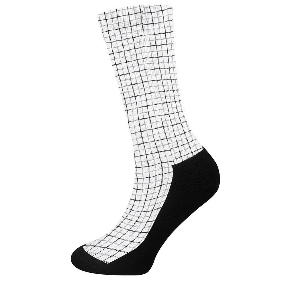 White Tattersall Pattern Print Crew Socks