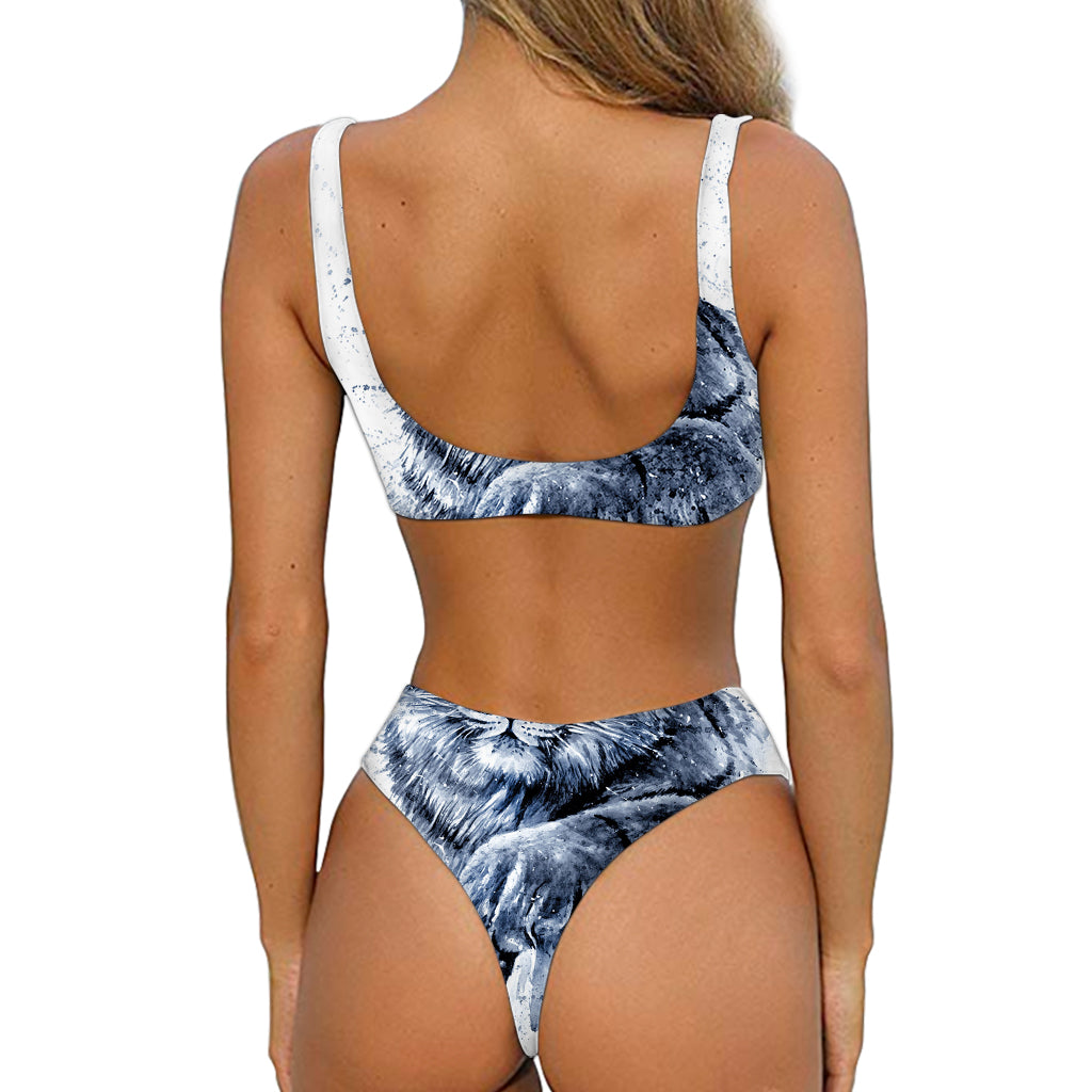 White Tiger Painting Print Front Bow Tie Bikini