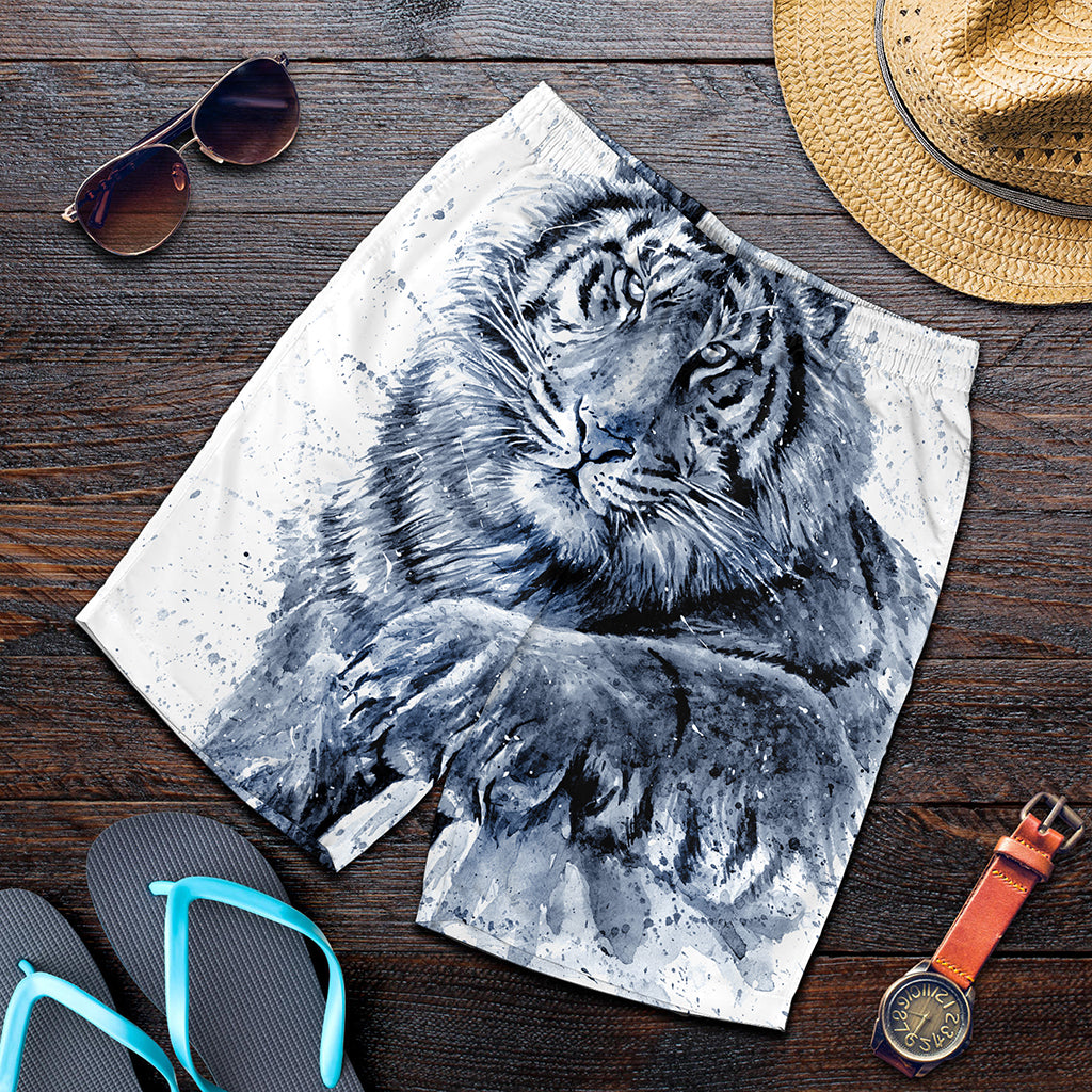 White Tiger Painting Print Men's Shorts