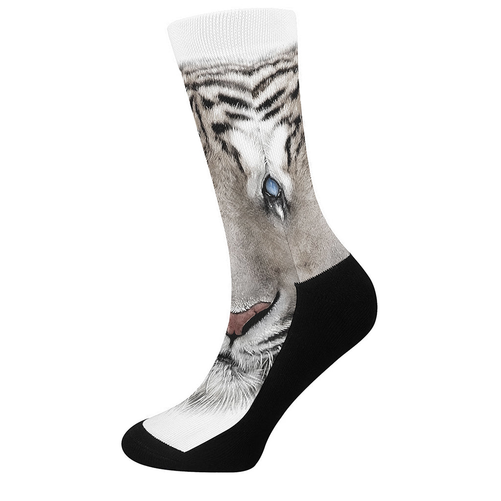 White Tiger Portrait Print Crew Socks
